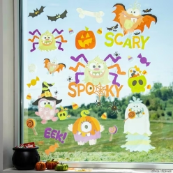 Halloween Monster Mayhem Vinyl Window Clings Set - 35pcs