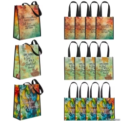 Religious Thanksgiving Laminated Shopper Tote Bags-12Pk