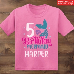 55% OFF: Mermaid Birthday Personalized Name & Age Pink T-shirt