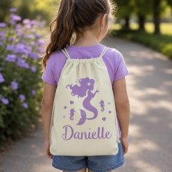 Mermaid Silhouette Personalized Drawstring Backpack