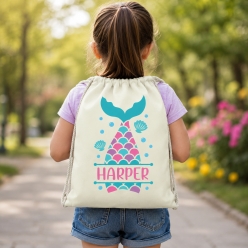 Mermaid Tail Personalized Drawstring Backpack