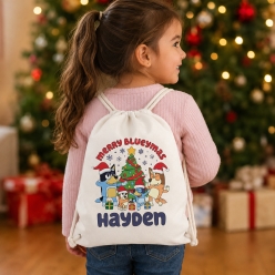 Merry Blueymas Personalized Drawstring Backpack