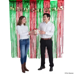 Merry Christmas Red & Green Fringe Backdrop Set