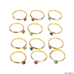 Metal Adjustable Birthstone Rings - 24 Pack