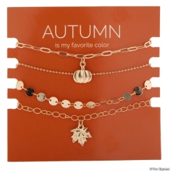 Fall Themed Gold Stacked Charm Bracelets-4Pk