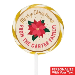 Metallic Poinsettia Christmas Personalized Lollipops - 12 Pk