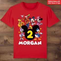 Mickey & Friends Personalized Name & Age Red T-shirt