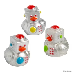 Robot Character Metallic Silver Rubber Ducks-24Pk