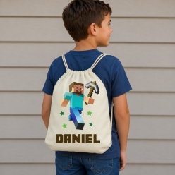 Minecraft Steve Personalized Drawstring Backpack