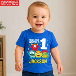 Mini Monster 1st Boy Personalized Blue T-shirt- Choose Size