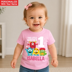 Mini Monster 1st Girl Personalized Light Pink T-shirt
