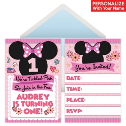 Minnie Mouse 1st Bday Personalized Invitations - 8 Pk