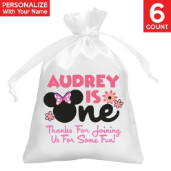 65% OFF: Minnie 1st Birthday PERSONALIZED Satin Bags - 6 PK