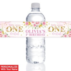Little Miss Onederful PERSONALIZED VINYL Bottle Labels - 10 PK