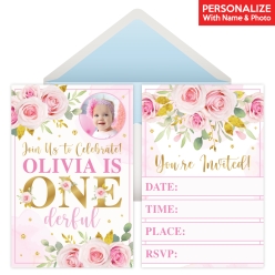 Miss Onederful 1st PERSONALIZED PHOTO Invitations - 8 Pk