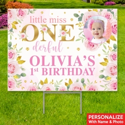 Little Miss Onederful PERSONALIZED PHOTO Yard Sign