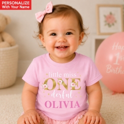 Little Miss Onederful Personalized Light Pink T-shirt