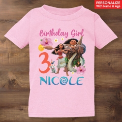 55% OFF: Moana Personalized Name & Age Light Pink T-shirt