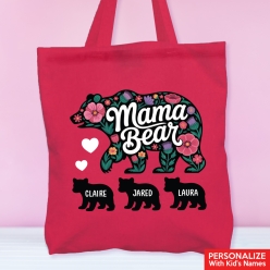Mother’s Day “Mama Bear” Personalized Large Pink Cotton Tote Bag