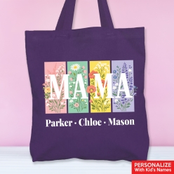 Mother’s Day “Mama” Personalized Large Purple Cotton Tote Bag