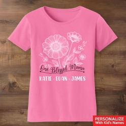 Blessed Mama Personalized Pink T-shirt- Choose Size
