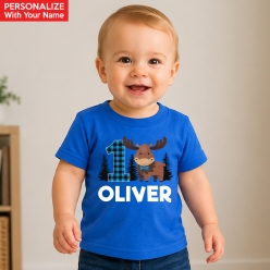 Moose Plaid Personalized Blue T-shirt- Choose Size