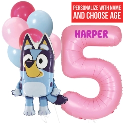 Bluey Girl PERSONALIZED Name & single Digit Age Balloon Bouquet