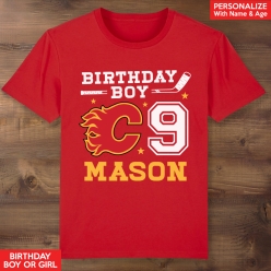 Calgary Flames Birthday Personalized Red T-shirt