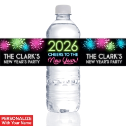 New Years Glow PERSONALIZED VINYL Bottle Labels - 10 PK