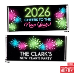 Personalized NYE Glow Candy Bar Sticker Labels - 6 Pk