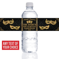 Midnight Masquerade NYE PERSONALIZED VINYL Bottle Labels - 10 PK