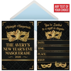 Midnight Masquerade NYE PERSONALIZED Invitations - 8 Pk