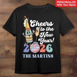 Retro Personalized New Year Black T-Shirt