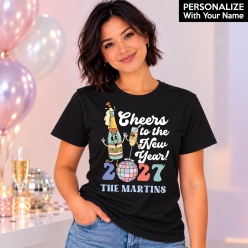 Retro Personalized New Year Black T-Shirt
