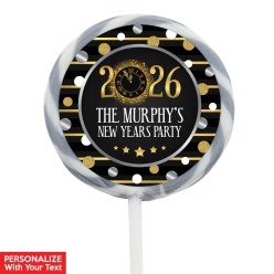 Gold and Silver New Years PERSONALIZED Silver Lollipops - 12 Pk