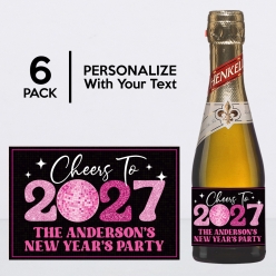 Cheers Pink NYE Personalized Mini Champagne Labels 6pk