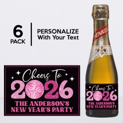 Cheers Pink NYE Personalized Mini Champagne Labels 6pk