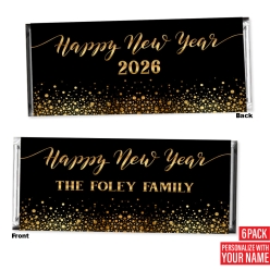 Personalized NYE Black & Gold Candy Bar Sticker Labels - 6 Pk