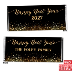 Personalized NYE Black & Gold Candy Bar Sticker Labels - 6 Pk