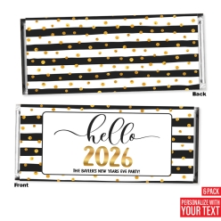Personalized Hello 2026 Candy Bar Sticker Labels - 6 Pk