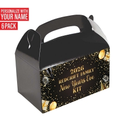 Personalized New Years Black & Gold Favour Boxes 6PK