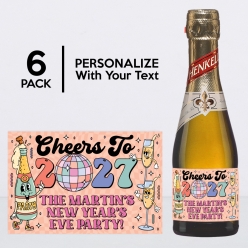 Retro NYE Personalized Mini Champagne Labels 6pk