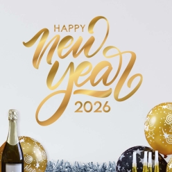 Happy New Year 2026 Sparkly Gold Vinyl Decor