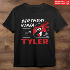 55% OFF: Ninja Personalized Name & Age Black T-shirt