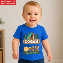 ONE Happy Camper Personalized Blue T-shirt