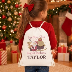 One More Sleep Personalized Drawstring Backpack