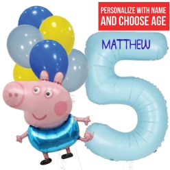 Peppa Pig George PERSONALIZED Name & Age Balloon Bouquet
