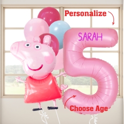 Peppa Pig PERSONALIZED Name & Age Balloon Bouquet