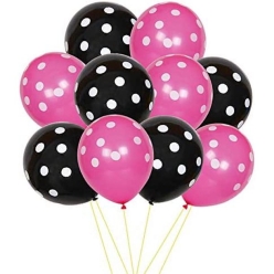 Pink and Black Large Polka Dot Balloons - 12 PK