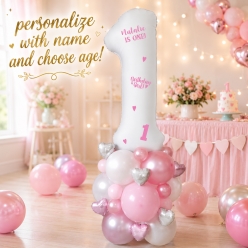 1st Bday Girl 6 FT Airfill Personalized Balloon Column Kit